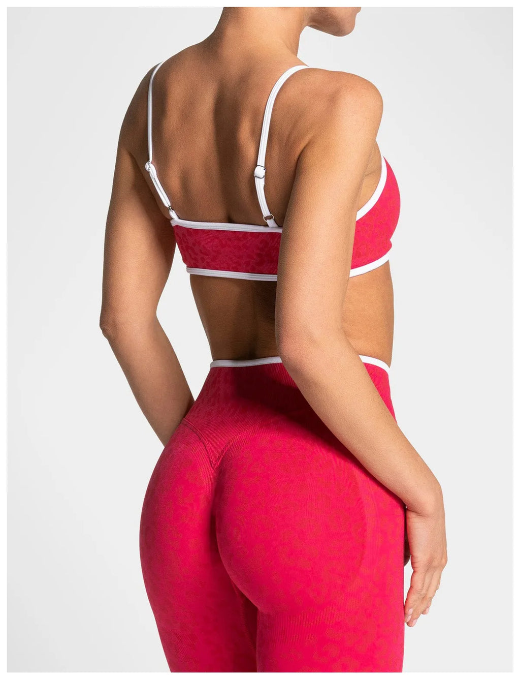 NO LOGO Women leopard print yoga fitness suit, contrasting edge sports bra high waisted leggings running cycling headband