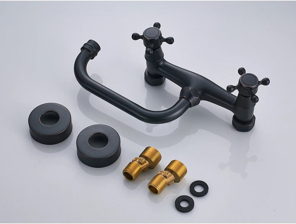 Antique Brass Basin Faucet Wall Mounted Bathroom Mixer Tap Hot Cold Sink Faucet 360 Rotation Spout Chrome Kitchen Mixer Taps