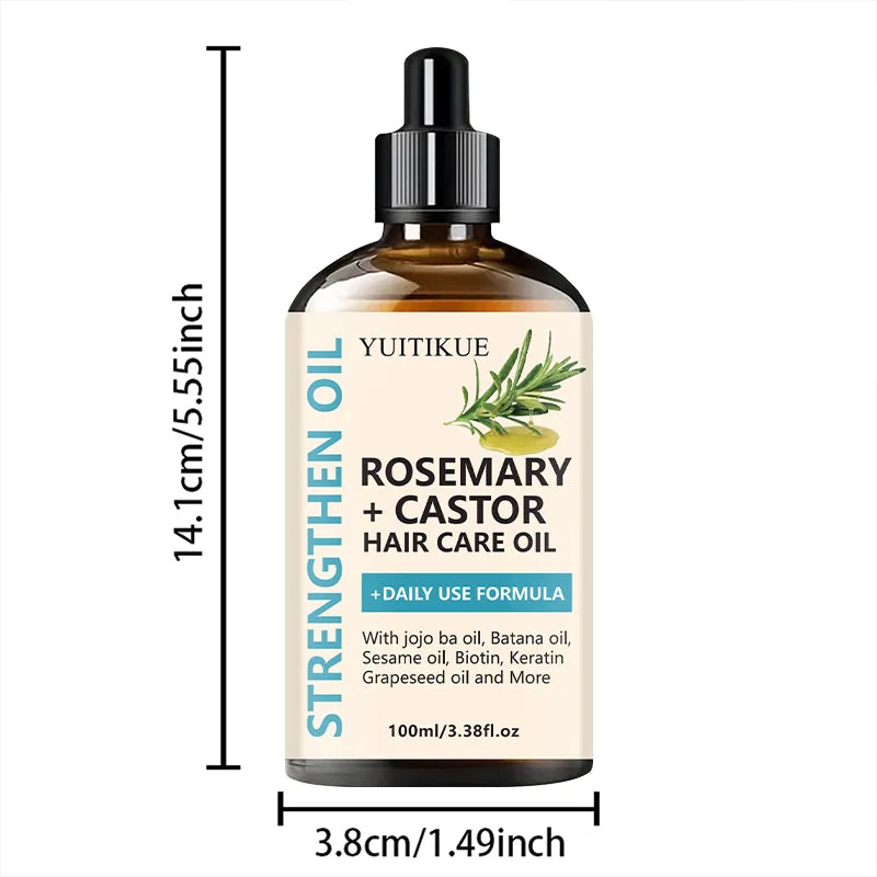 YUITIKUE Strengthening Hair Oil - Rosemary + Castor Blend | Refreshing, Non-Greasy Care for All Hair Textures