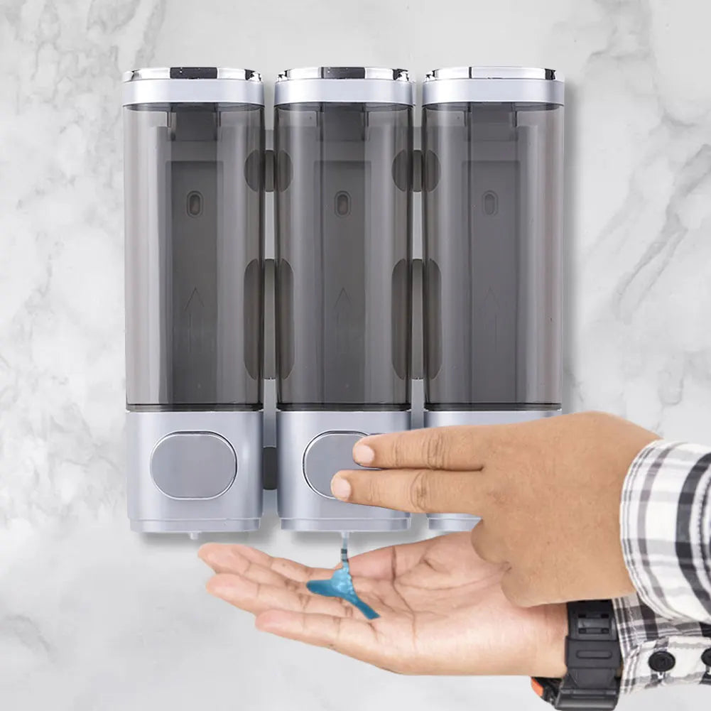 Wall Mounted Bathroom Liquid Soap Dispenser Three Head Hand Sanitizer Holder Wall Mount Soap Shampoo Gel Shower Liquid Container