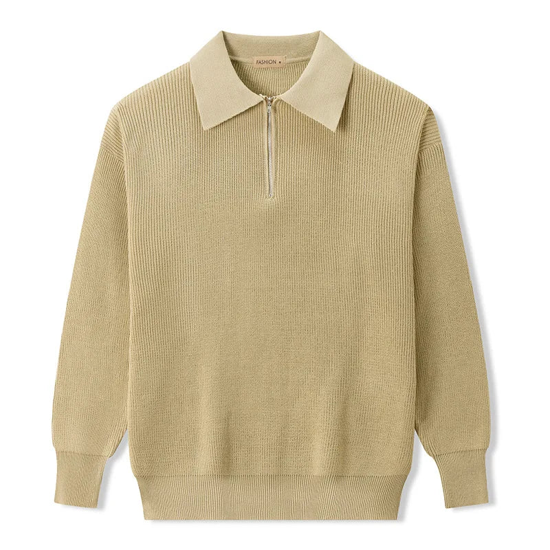 Spring Autumn Men's Turn-Down Collar Pullovers Long Sleeve Knitted Sweater Half Zipper Solid Casual Pullovers Man Loose Knitwear