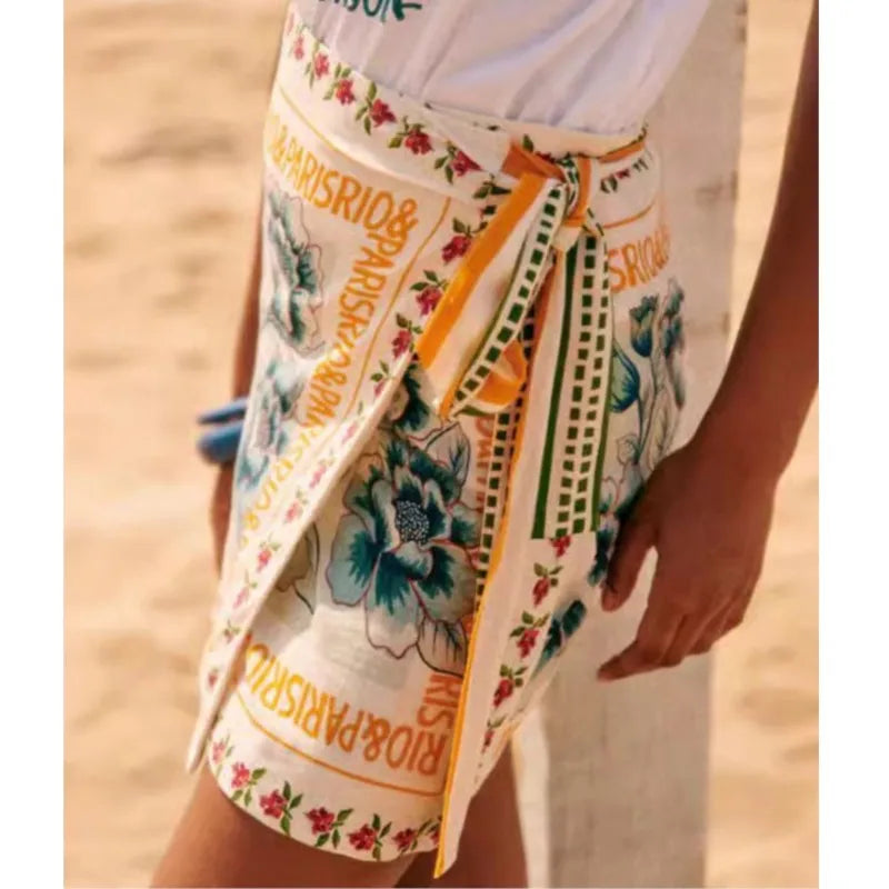 Summer New Fashion Women's Vintage Short Skirts Printed Retro Vacation Style Covering Casual Sexy Elegant Half Skirt Clothing