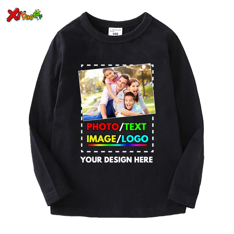 Custom Long Sleeves Shirt Kids Personalized Photo Shirt Children T-Shirt Name Clothing Girl Boy Shirt Toddler Logo Design Shirt