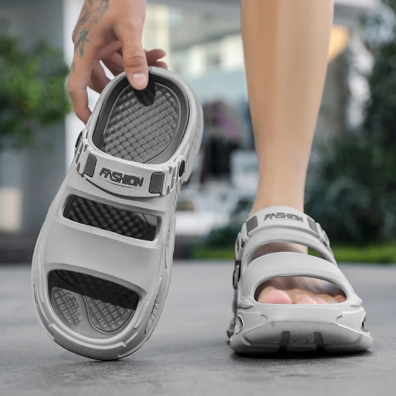 Summer New Style Men's Simple Hollow-Out Dual-Wear Beach Flip-Flops, Sizes 38-45, Thick-Soled Drainage Eva Sandals