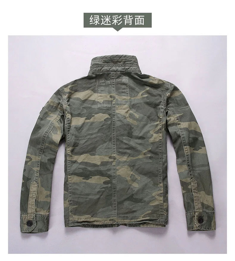 Men Camo Cargo Jacket Autumn Heavyweight Wash Cotton Windbreaker Jacket Military Camouflage Outdoor Sportswear Coat Multi Pocket
