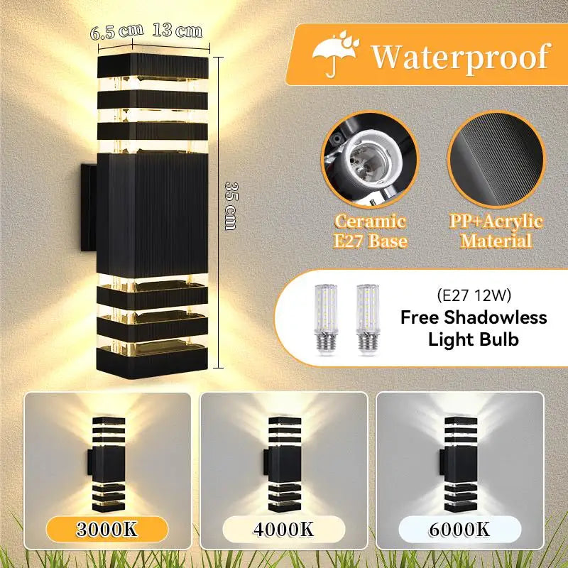 Outdoor LED Wall Lights  Replaceable Light Bulb E27 Waterproof Wall Lamp for Modern Home Interior Stairs Lighting Decoration