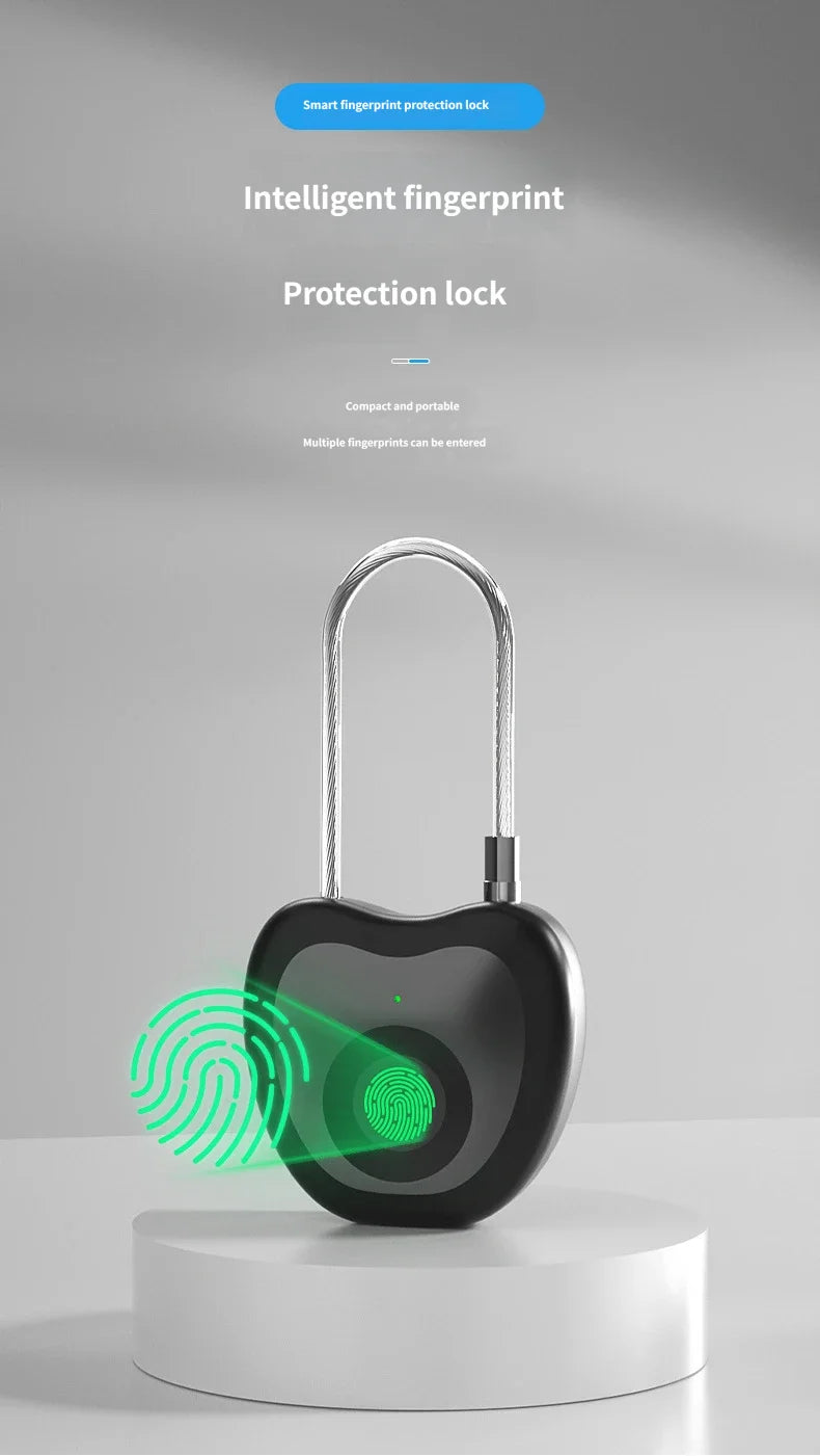 Smart Fingerprint Padlock Biometric Intelligent Lock Dormitory Home Protection Outdoor Cabinet Warehouse Extended Security Lock