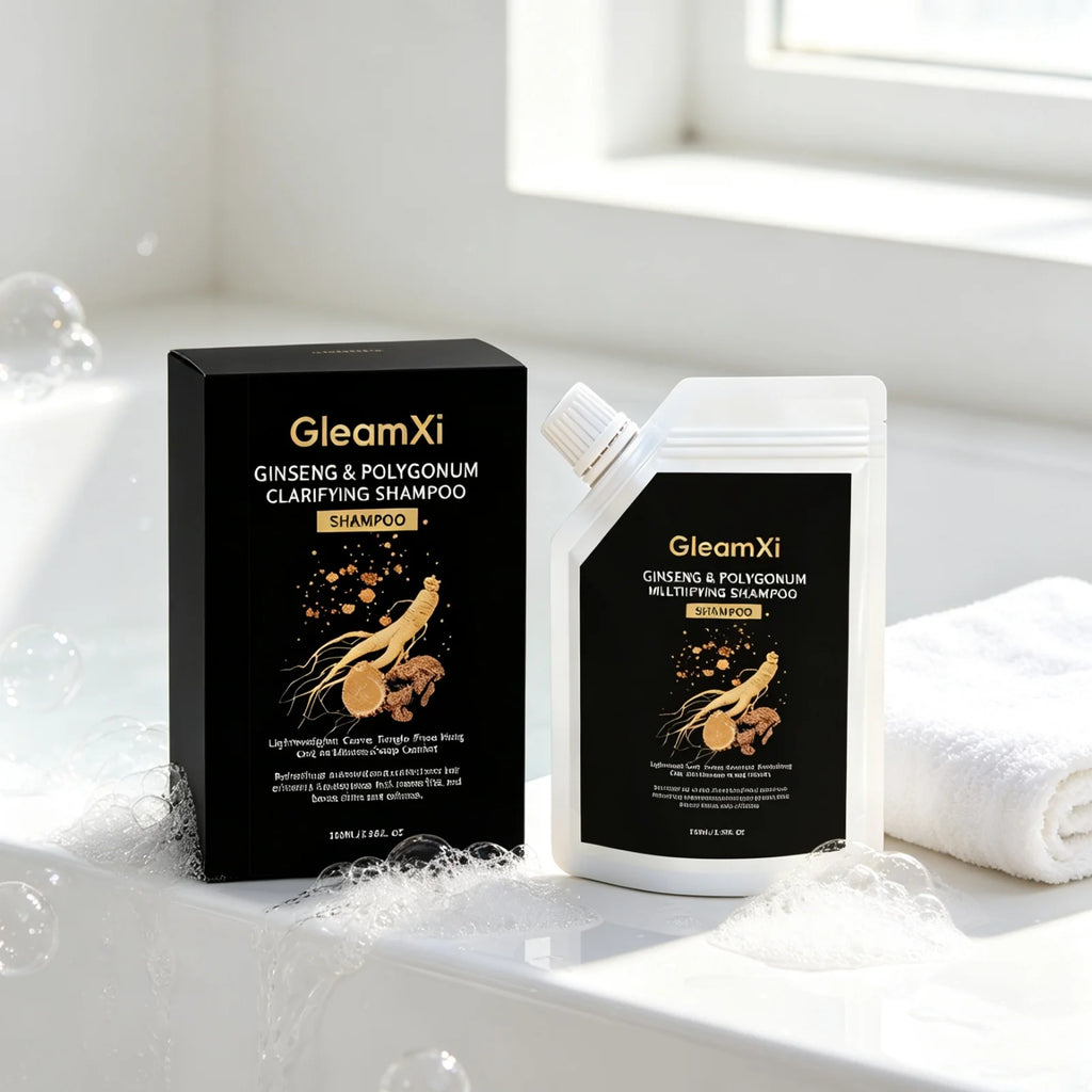 GleamXi Polygonum Multiflorum Shampoo Moisturizing Hair Relieve Dryness Scalp Anti Frizz Boost Luster Ginseng Hair Shampoo 100ml