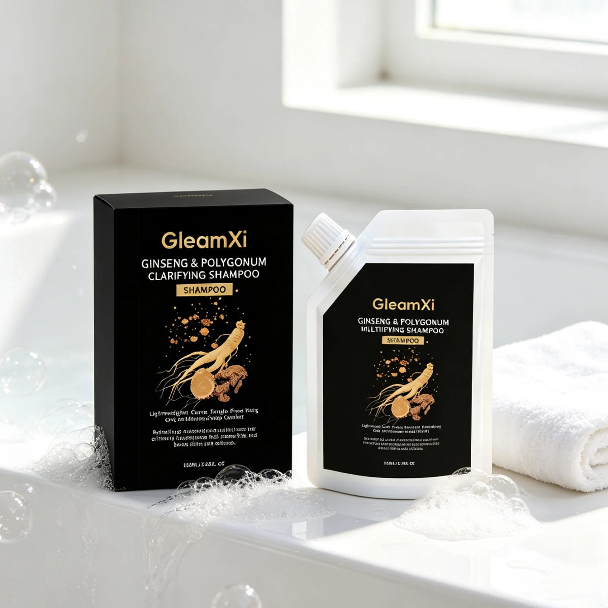 GleamXi Polygonum Multiflorum Shampoo Moisturizing Hair Relieve Dryness Scalp Anti Frizz Boost Luster Ginseng Hair Shampoo 100ml