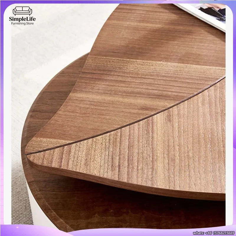 Modern Walnut Wood Coffee Table for Living Room Multifunctional Side Table Unique Leaf Shape Solid Wood Design Luxury