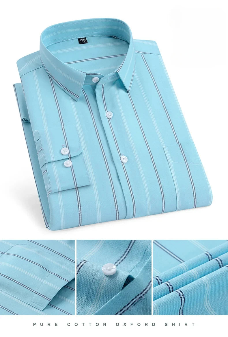 New in shirt over size long-sleeve shirts for men slim fit formal plain shirt soft comfortable striped plaid office full clothes