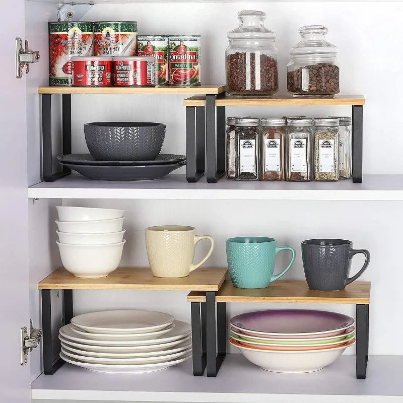 Space-Saving Countertop Organizer Kitchen Office Closet Stackable Closet Organizer Extendable Storage Rack Spice Rack  Set of 2