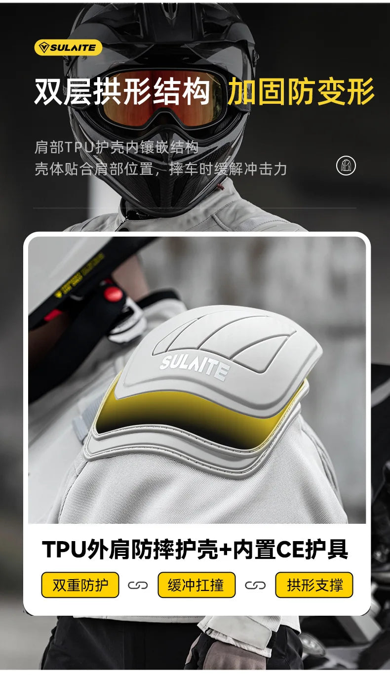 SULAITE Summer Motorcycle Jacket Suit Breathable Riding Gear Protective Racing Coat Motorbike Equipment for Men