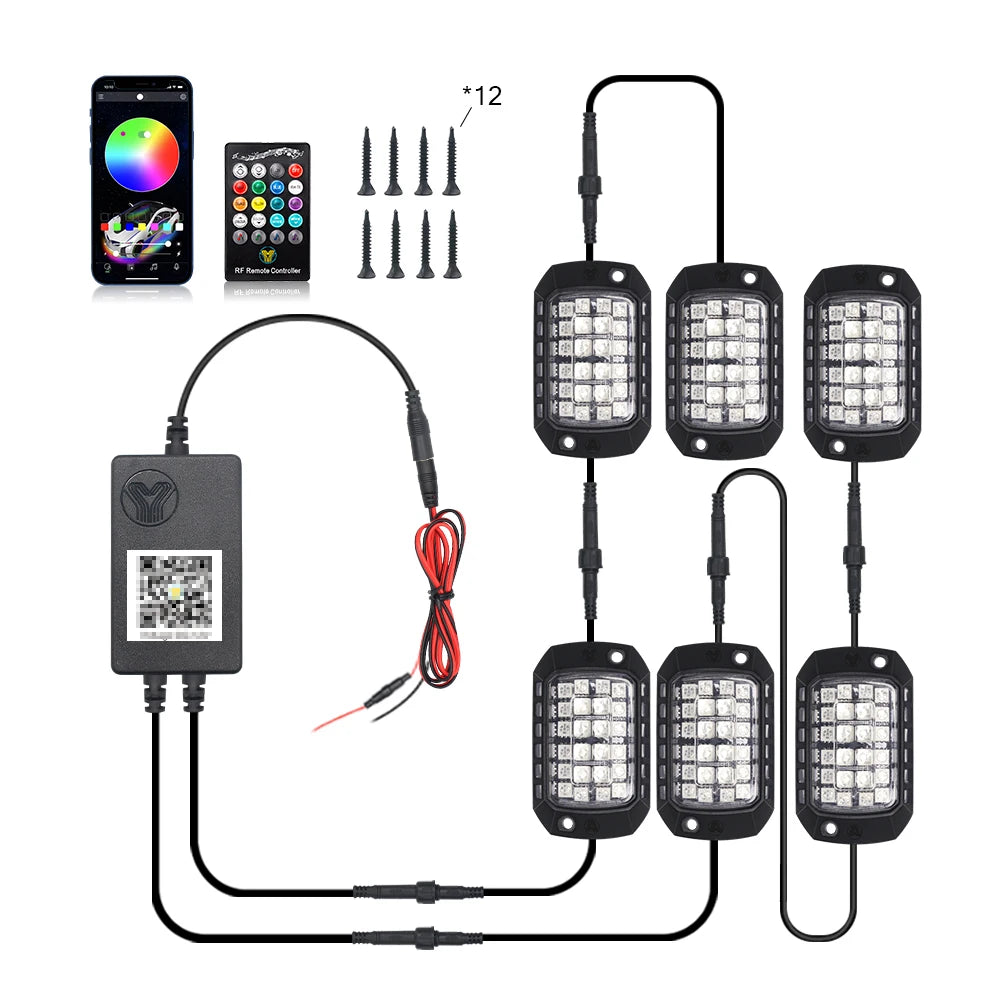 3D Lens Chassis Undergolw Light Remote App Control 12V For Jeep Off-Road 4x4 Truck UTV SUV ATV RZR Car Rock Decorative Lights