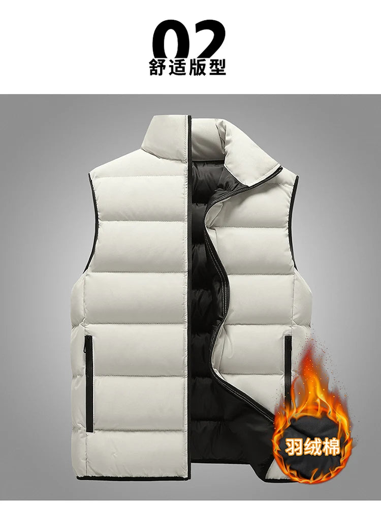 Male Stand Up Collar Vest Men Fashionable and Casual Waistcoats Thick New Vest for Autumn and Winter Men Cool and Warm Clothes