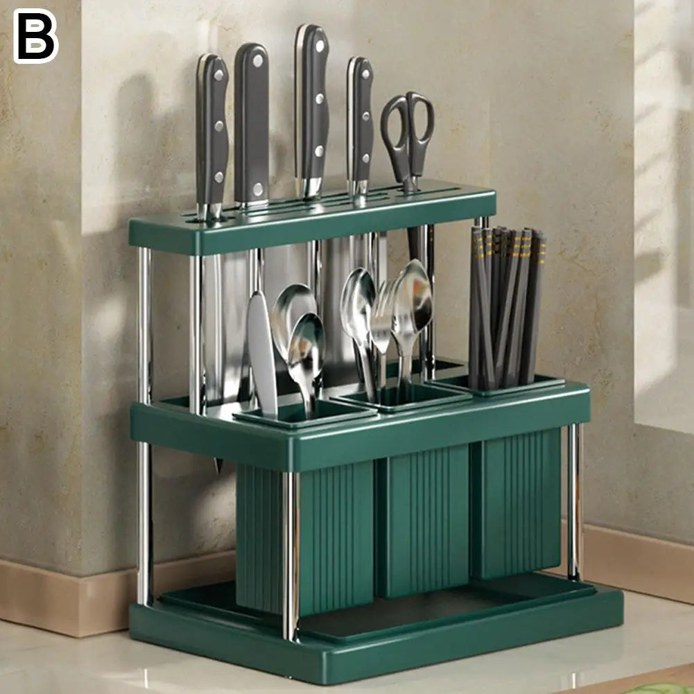 Kitchen Knife Holder Multi-Function Cutter and Cutlery Drainer Rack PP Space Saving Kitchen Utensil Organizer Rack