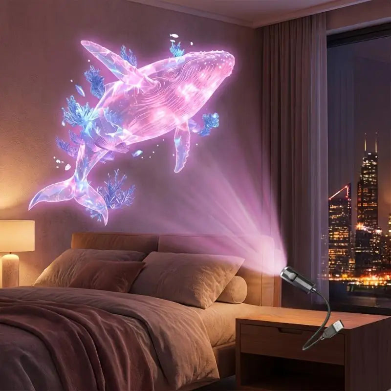 LED USB Projector Light Ocean Projection Lamp With 8pcs Marine Life Light Panels Ceiling Decorative Night Light