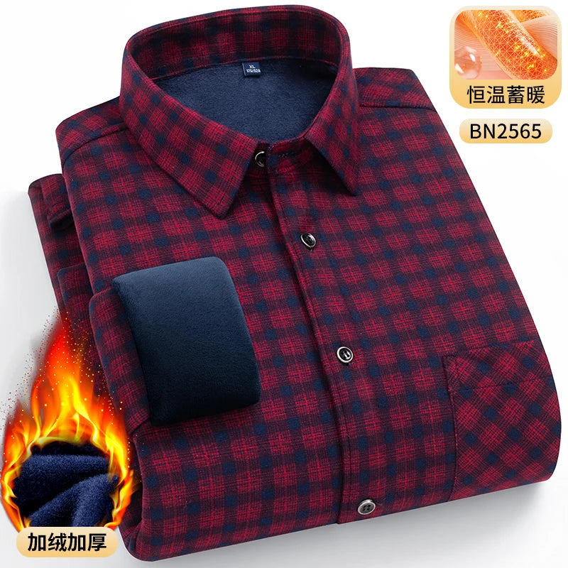 Men's Warm Long-Sleeved Shirt with Double-Sided Fleece, Winter Casual, Cold-Resistant, Street Fashion, Comfortable and Versatile