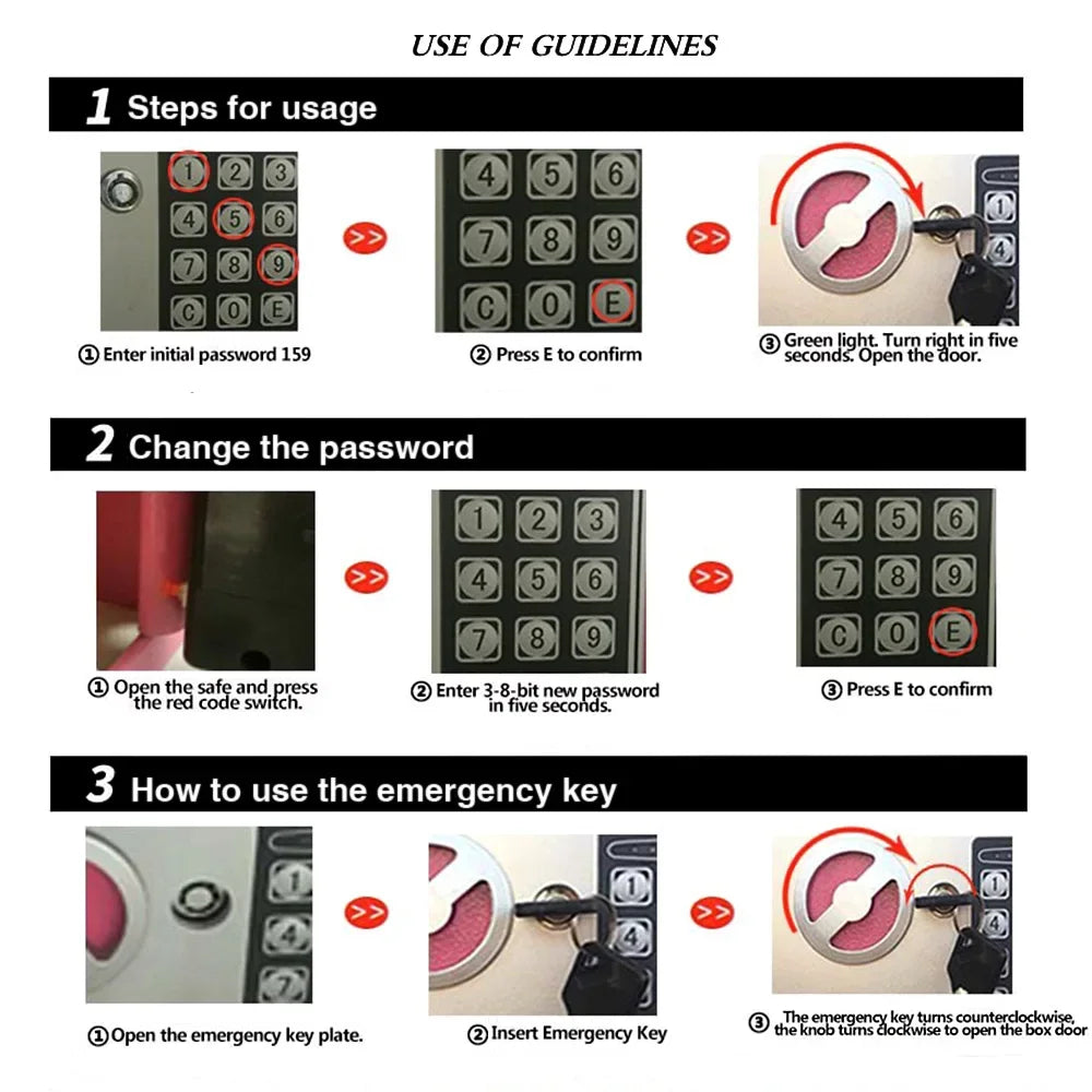 Electronic Keypad Digital Lock Security Safe Box All Steel for Home Office
