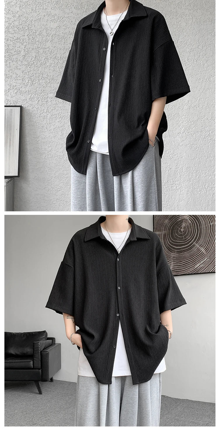 LEGIBLE Spring Summer Solid Shirts Men Casual Oversized Three Quarter Shirts Male Loose Fit Shirt for Man