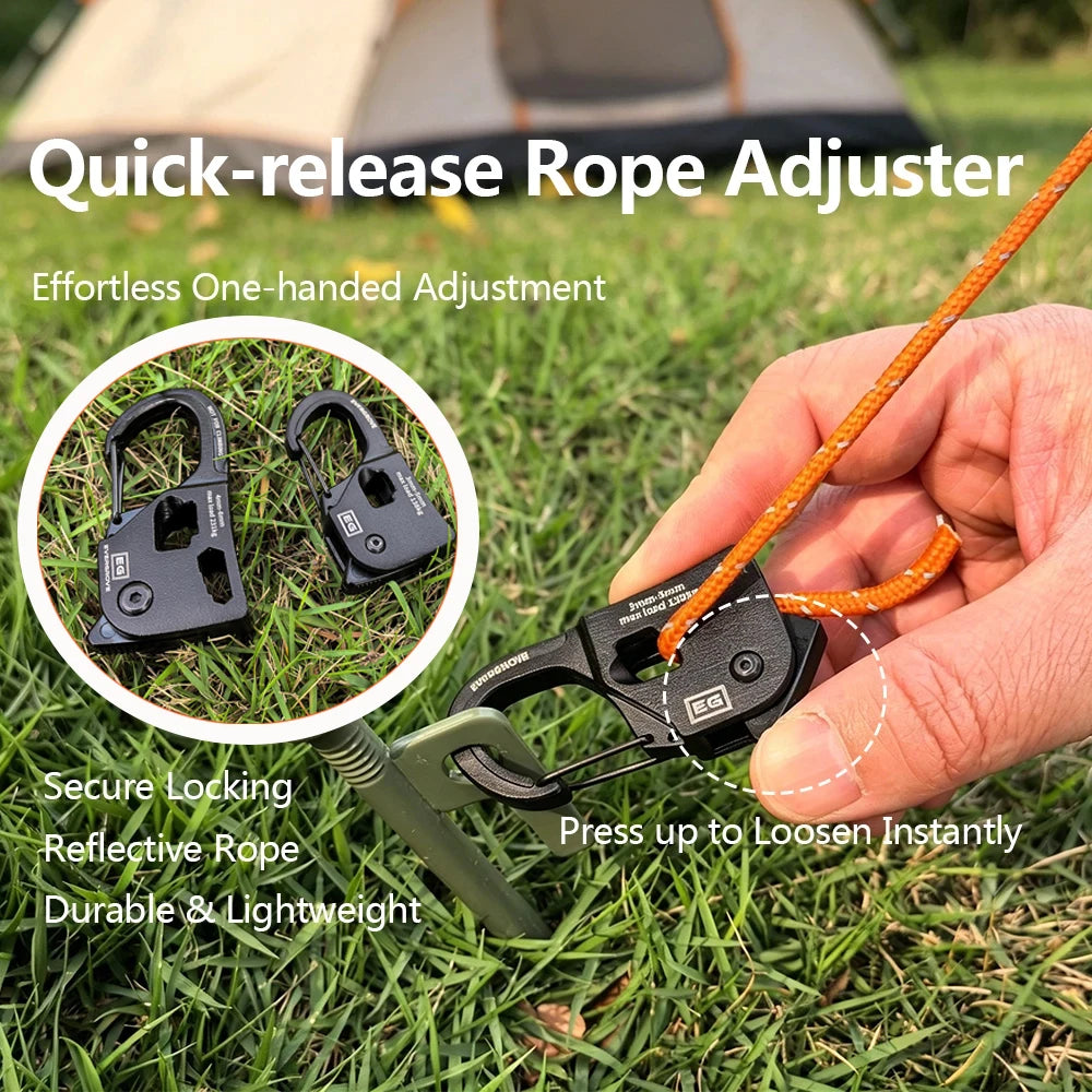 Tent Rope Adjuster Rustproof Aluminum Alloy Quick Release Self-Locking Lightweight Portable Outdoor Camping Accessories