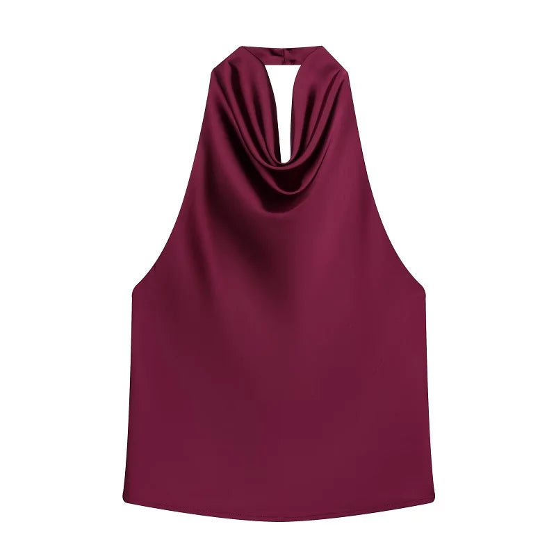 MUJER Satin Halter Tops for Women off Shoulder Backless Tops Woman 2026 Sexy Strapless Women's Tops Camisole Beach Top Female