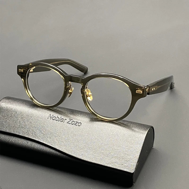 Vintage round glasses frame for men spring legs thickened with acetate optical glasses frame to make prescription glasses for my
