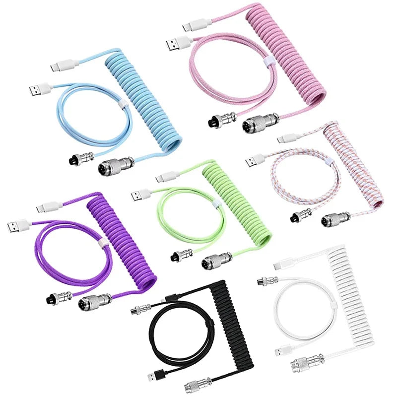 Metal USB A to TYPE C Braided Cable Mechanical Keyboard Coiled Cable USB Spring Wire Aviator Desktop Computer Aviation Connector