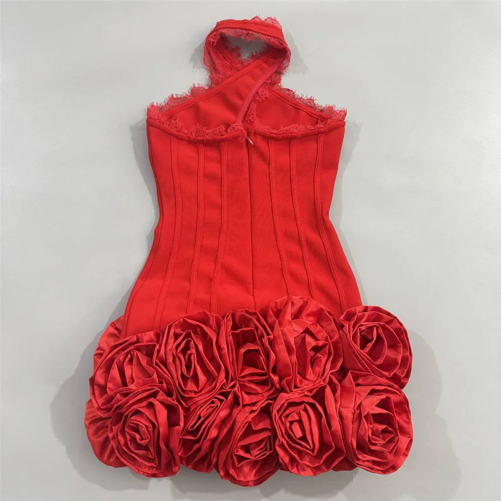 Women Sexy Hollow Out Lace Patchwork Bandage Dress Fashion Flowers Club Party Mini Dresses