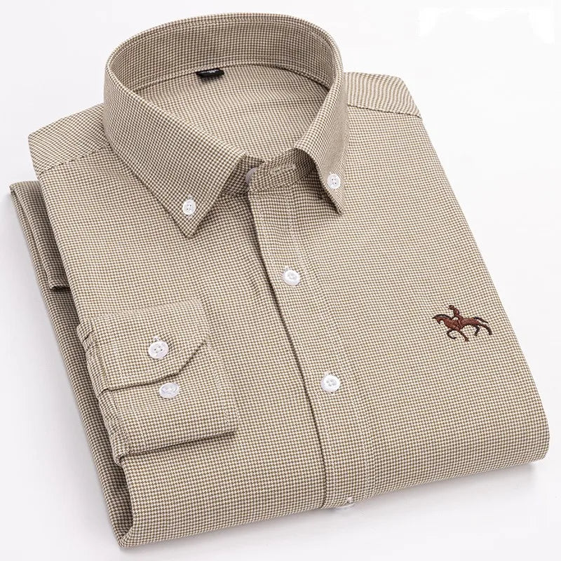 2024 Fashion Men Work Business Brand Shirt Mens Plaid Cotton Casual Dress Shirts Slim Fit Long Sleeve Button Down  Chemise Homme