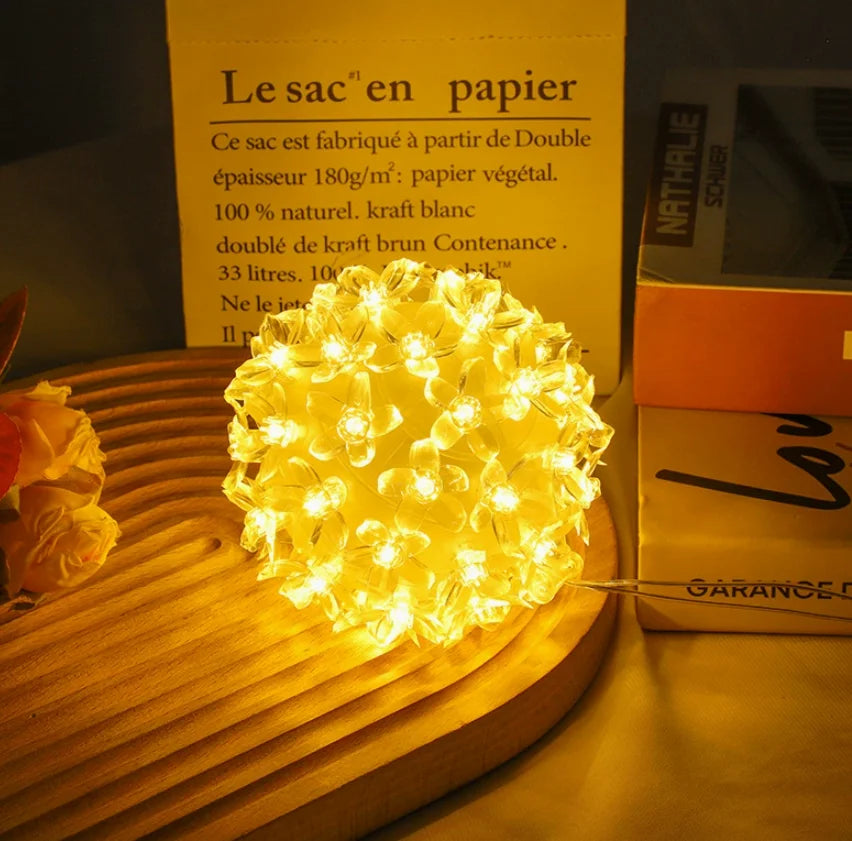 LED Cherry Blossom Sphere Lights for Christmas Tree Holiday Indoor Engineering Light Strands Decoration
