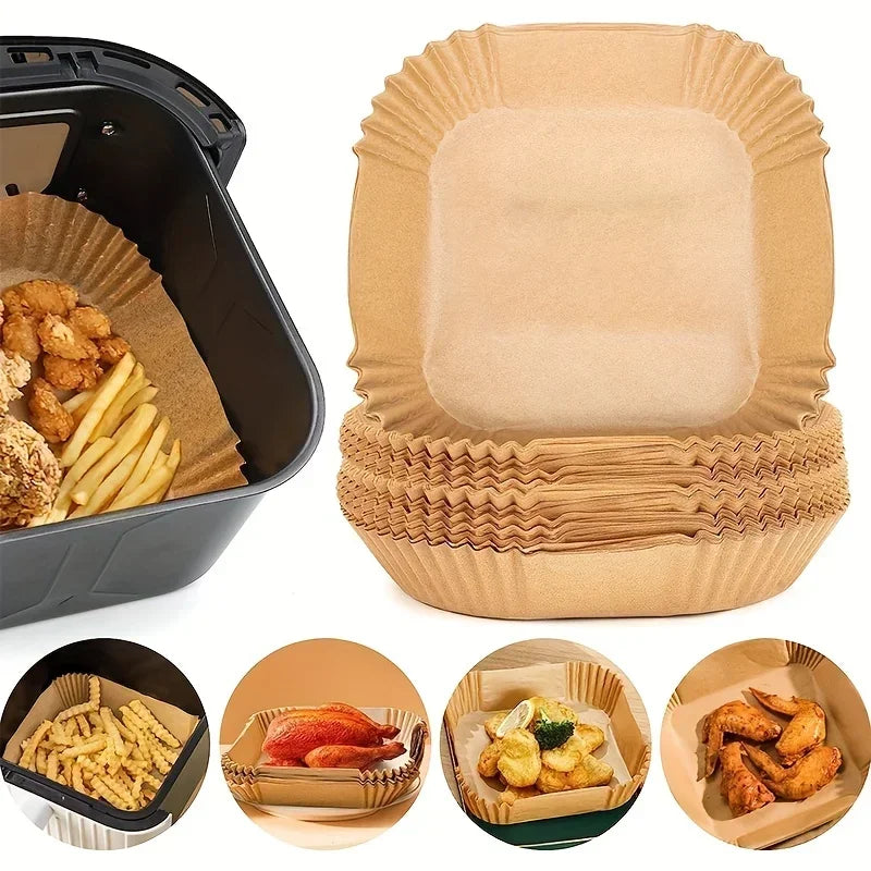 50/100PCS Air Fryer Special Paper Tray Household High Temperature Resistant Oil Absorbing Paper Pad Square Baking Paper Kitchen
