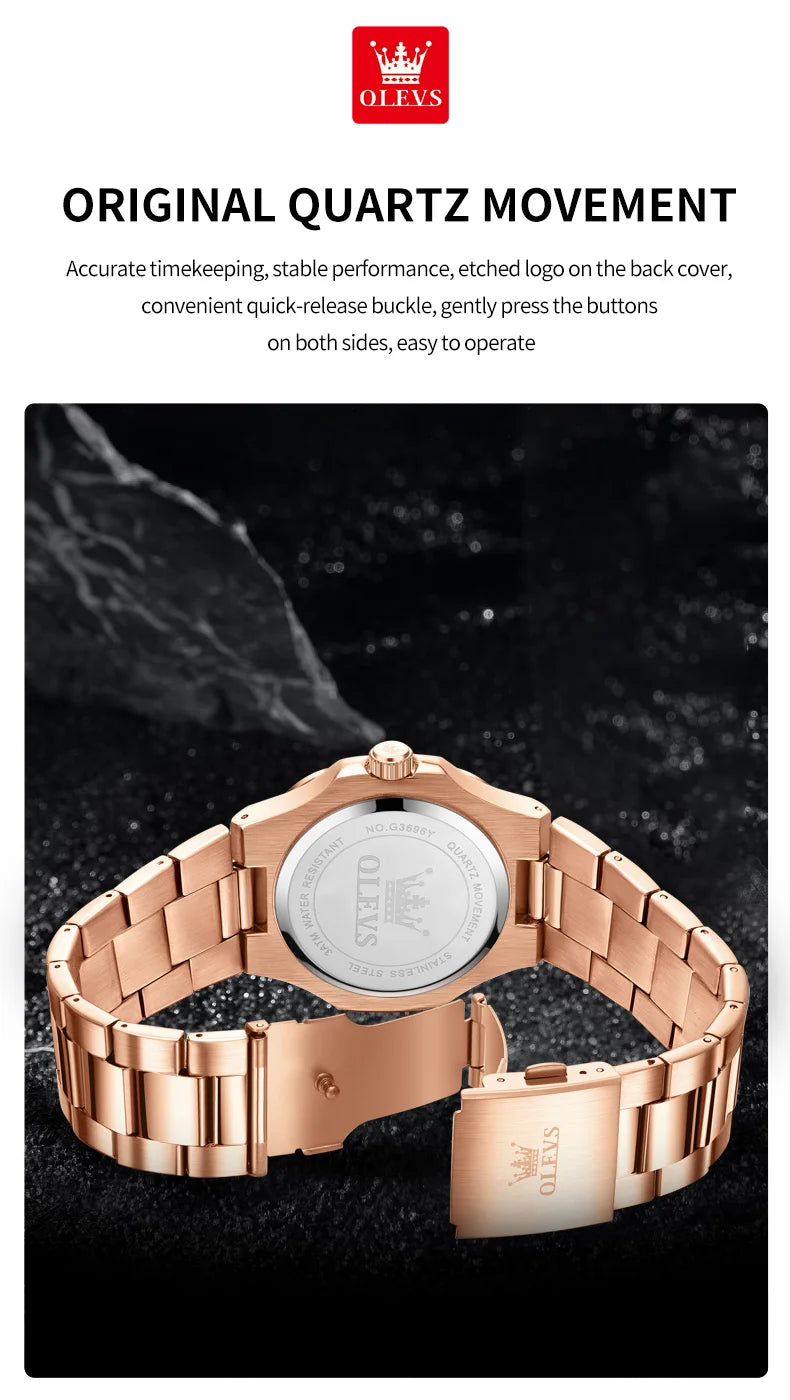 OLEVS Men Watch 3696 Fashion Trend Original Watch Luxury Square Calendar Waterproof Luminous Simple Business Men Quartz Watch