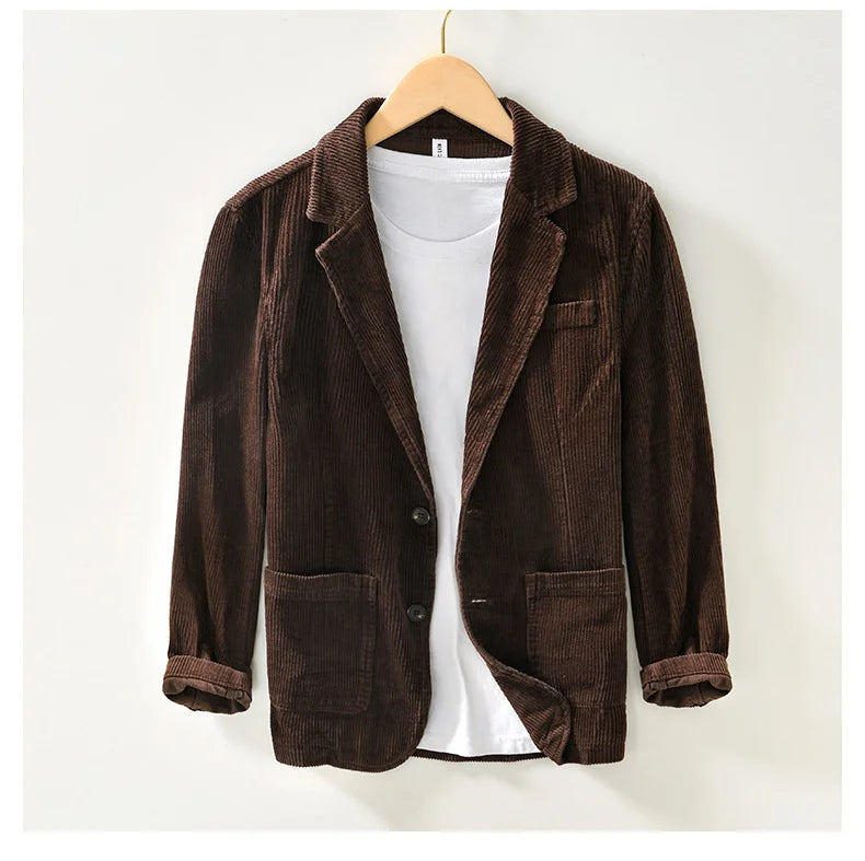 Autumn Casual Blazers for Men Daily Commute Suit Male Pure Cotton Corduroy Gray Single Breasted Suit Jackets Man Simle Coats