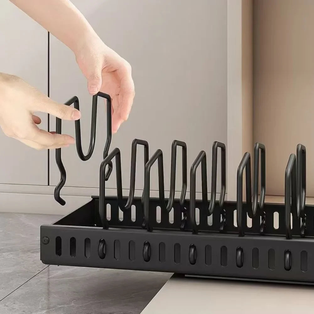 Kitchen Cabinet Pull Out Tray Organizer with Slide Rails Adjustable Storage Rack for Pots Pans and Dishes