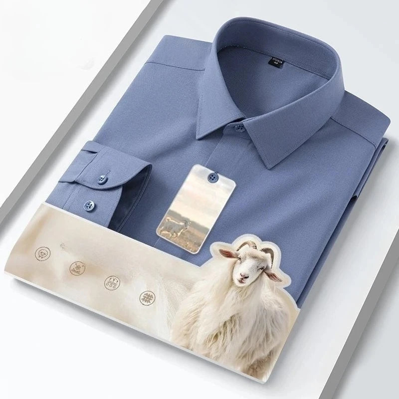 New in Shirt High Quality Solid Color Wool Long Sleeve Shirts for Men Slim Fit Formal Shirt Soft White Business Casual Clothes