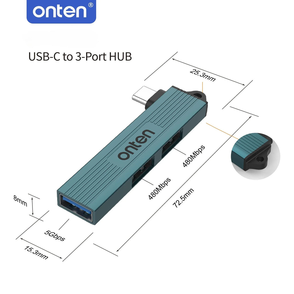 ONTEN 3 in 1 USB HUB USB 3.0/Type-C 3.0 To 3 USB/Type-C Splitter Hub Speed 5.0Gbps 3 Port Type C HUB for PC Laptop Notebook