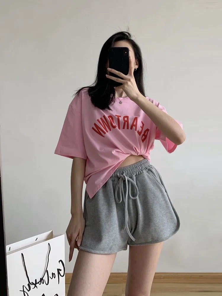 New2026 Women's Summer Casual Loose Drawstring Sports Shorts Elastic High Waist Fitness Running A-line Shorts Leisure Home Pants