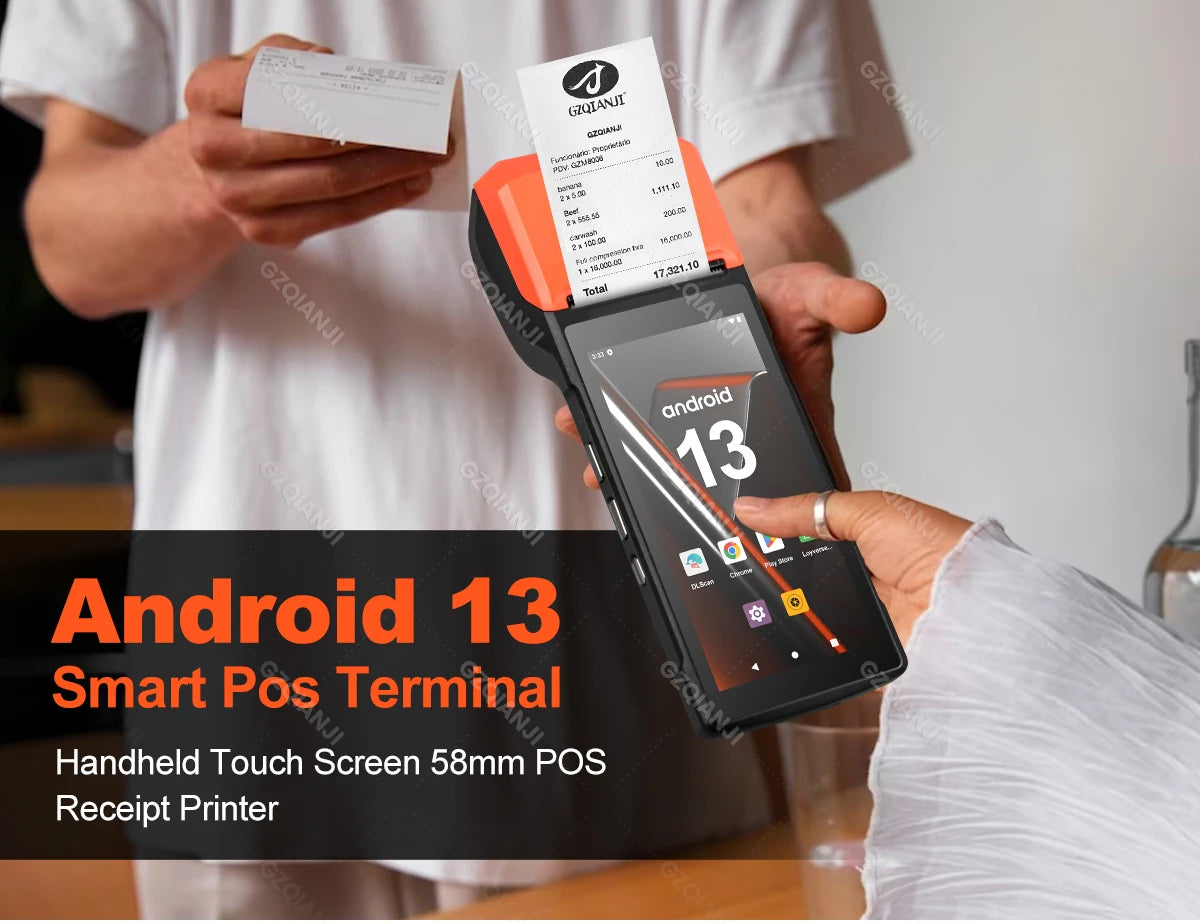 New 4G Android 13 POS PDA Terminal 1D 2D Barcode Scanner Reader Built-in Thermal Receipt Bill Printer Handheld Wifi NFC Loyverse