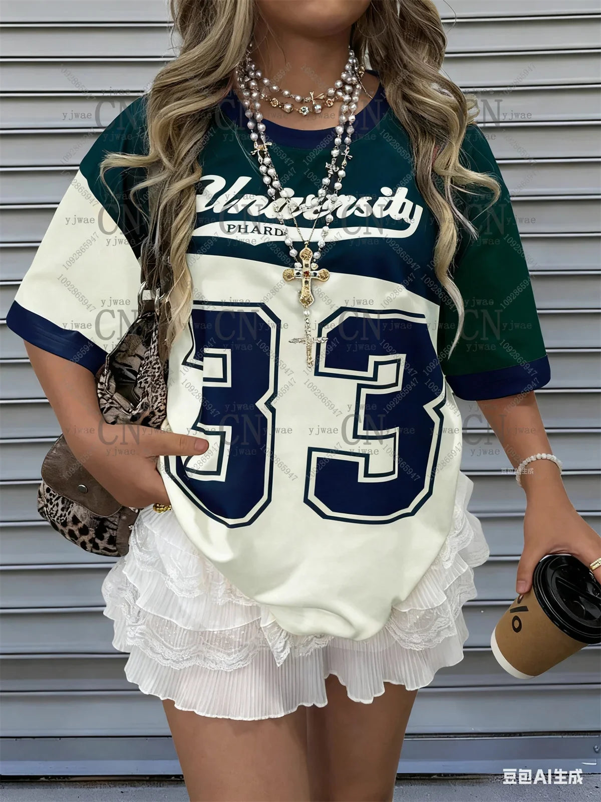 Women'S O-Neck Color Blocking Street Sportswear Jersey T-Shirt Loose&Breathable Tee Fashionable Sexy Ladies' Graphic T-Shirts