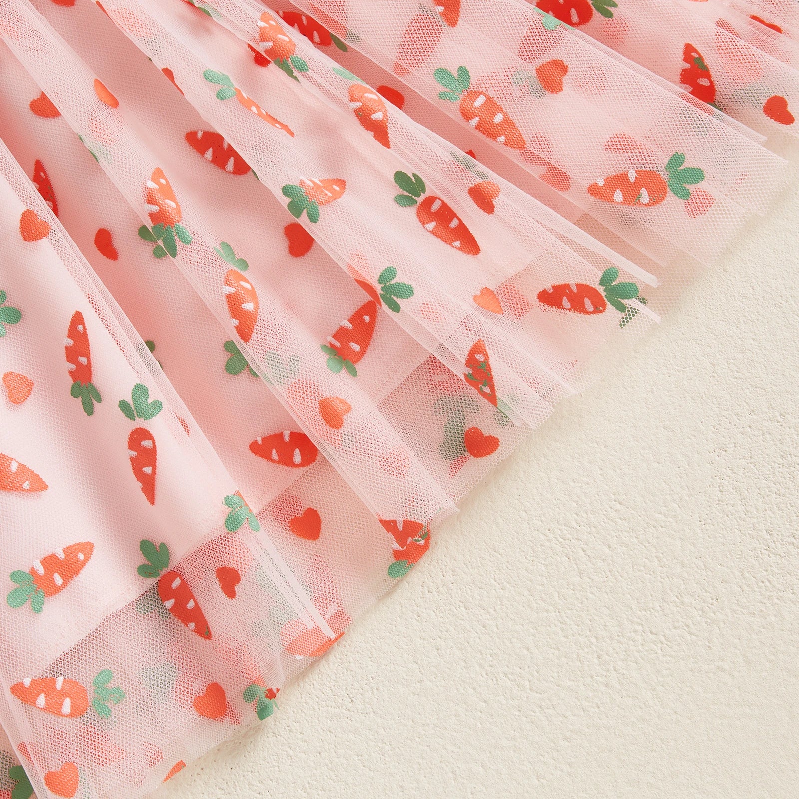 Toddler Baby Girls Easter Tulle Dress Cute Carrot/Rabbit Print Ruffled Flying Sleeve Mesh Dress for Summer Casual Clothes