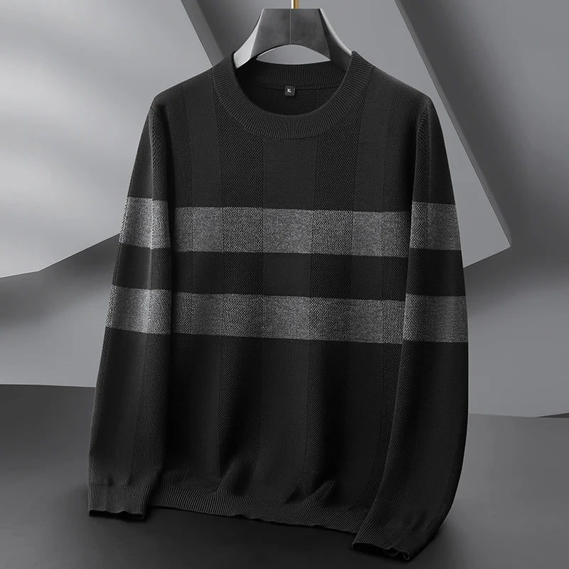 8XL 7XL 6XL 2025 New High End Luxury Thin Wool Sweater Men Soft Warm Mens Pullover Sweaters Casual Striped Fall Winter Clothes