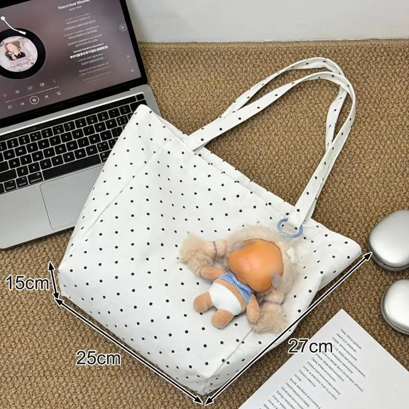 ★▲Large Capacity Polka Dot Tote Bag for Women Durable Canvas Ideal for Work and Shopping