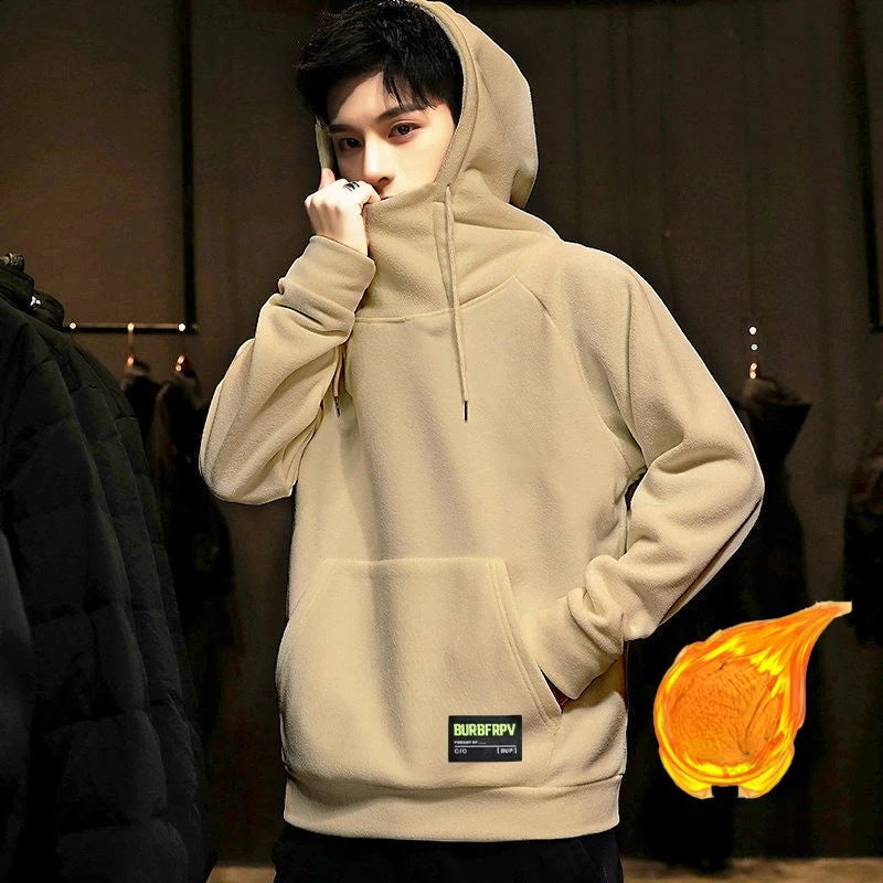 High Neck New Sweater Hoodie Sweatshirt Men Autumn Winter Fleece Thick Hooded Loose Bottom Trend Warm Streetwear Jacket Tops New