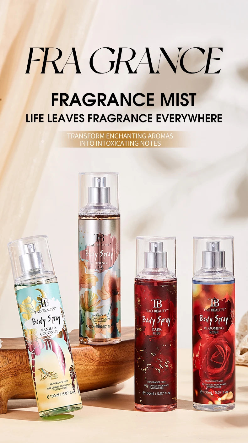 Plant Floral Car Perfume Spray, 150ml Long Lasting Body & Car Air Freshener, 4 Scents Vanilla Coconut/Rose/Lily/Dark Kiss, Auto