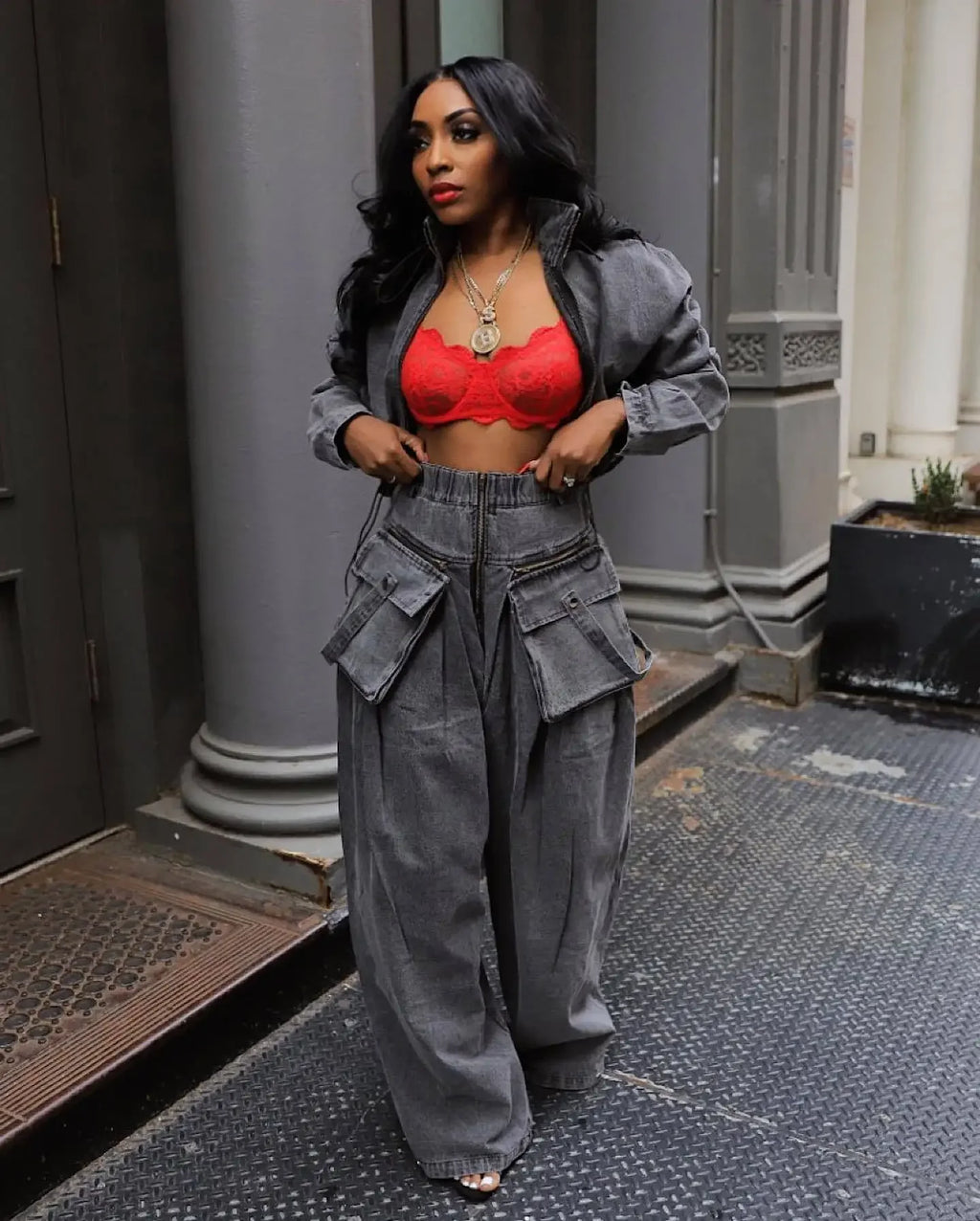 Denim Two Piece Sets Women Coat Jacket Wide Leg Pants Jeans Suits Matching Sets Trousers Outfits 2025 Y2k Streetwear Party