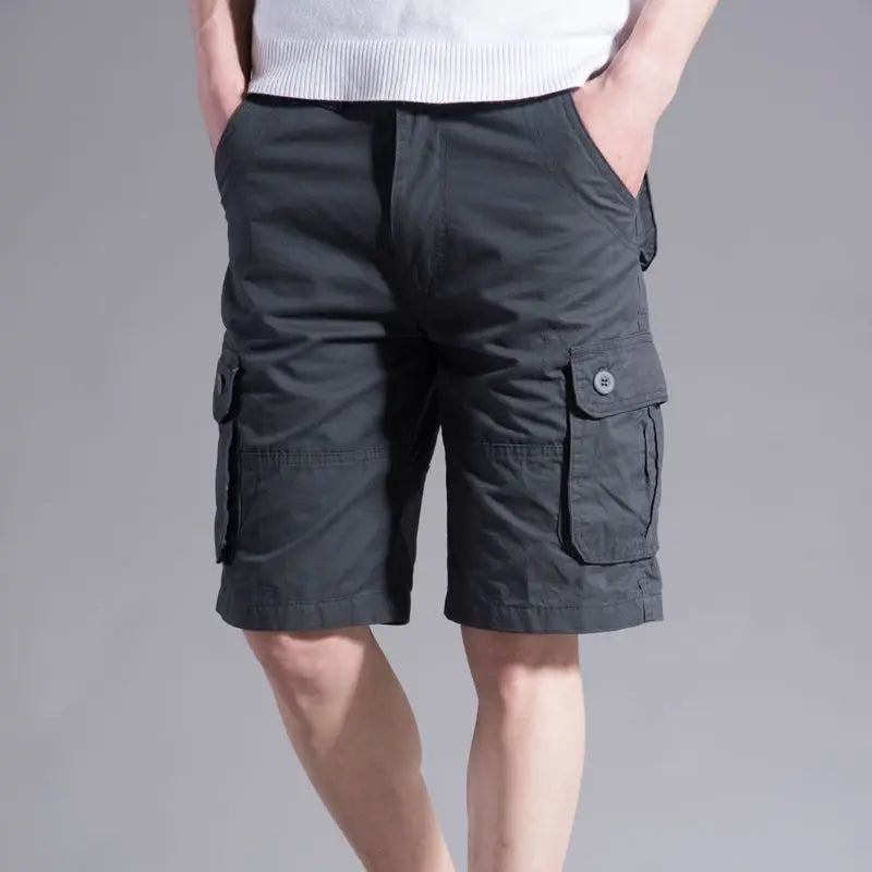 Summer Men Cotton Loose Cargo Shorts Streetwear Fashion Male Clothes Claret 4 Pockets Straight 5 Points Thin Casual Short Pants