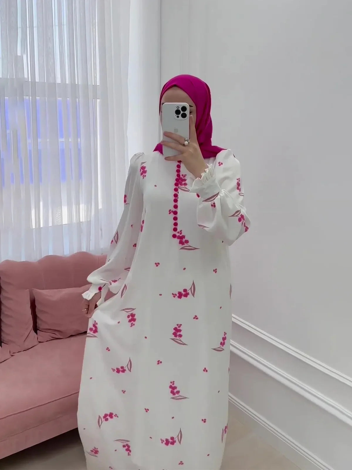 Eid Muslim Party Dress for Women Sweet Print Long Dresses Button Ramadan Morocco Vestidos Largos Dubai Turkey Robe Jalabiya 2024