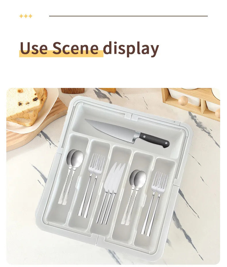 Adjustable Expandable Cutlery Drawer Organizer, Kitchen Utensil Storage Tray