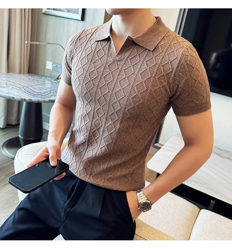 Polo Style Sweaters For Men Autumn Winter New Slim Fit Short Sleeve Mens Casual Sweater Turn Down Collar Knitted Pull Homme 3XL